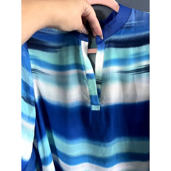 CHA CHA VENTE Top Layered Asymetrical Hilow Multi Blue Sheer Swimsuit Coverup XL - Picture 3 of 9